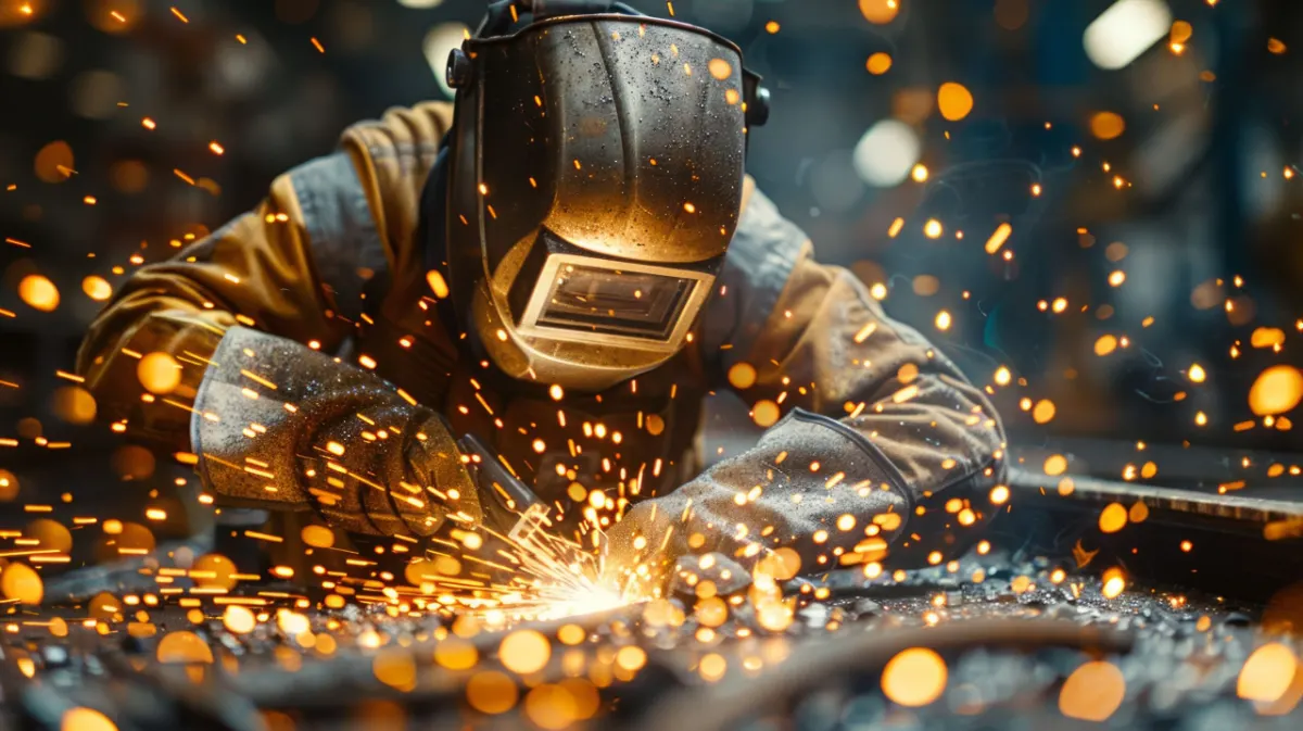 Welder at work with sparks